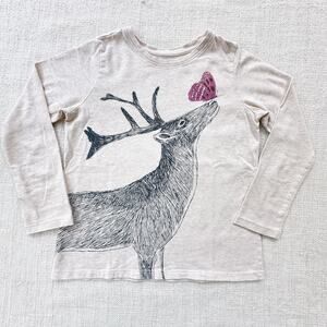 Tea Collection Oatmeal Deer Long Sleeve Tee VGUC 8